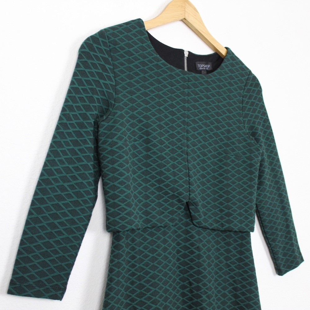 Topshop Geo Print Notch Overlay 3/4 Sleeve Mini Dress - Picture 9 of 14